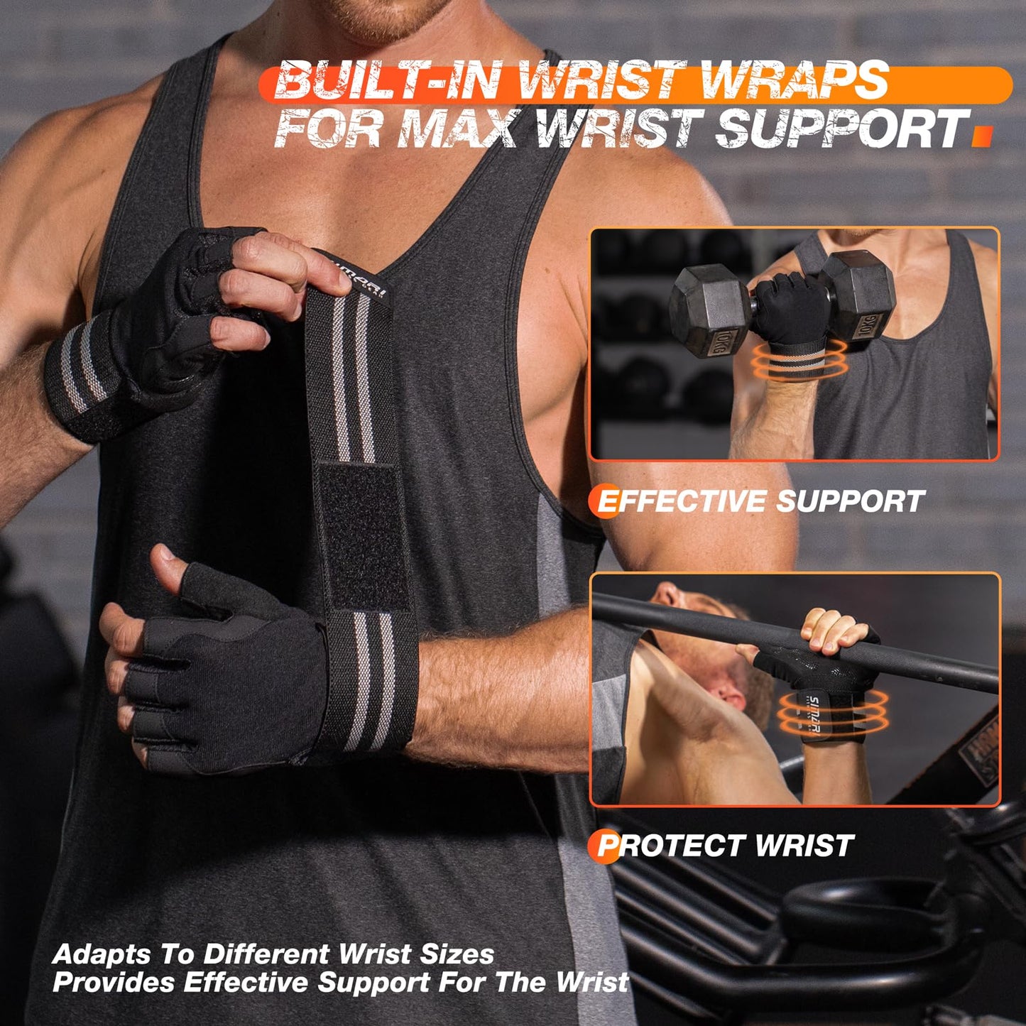 SIMARI Workout Gym Gloves for Men Women, Weight Lifting Gloves with Wrist Wrap Support, SBR Pad