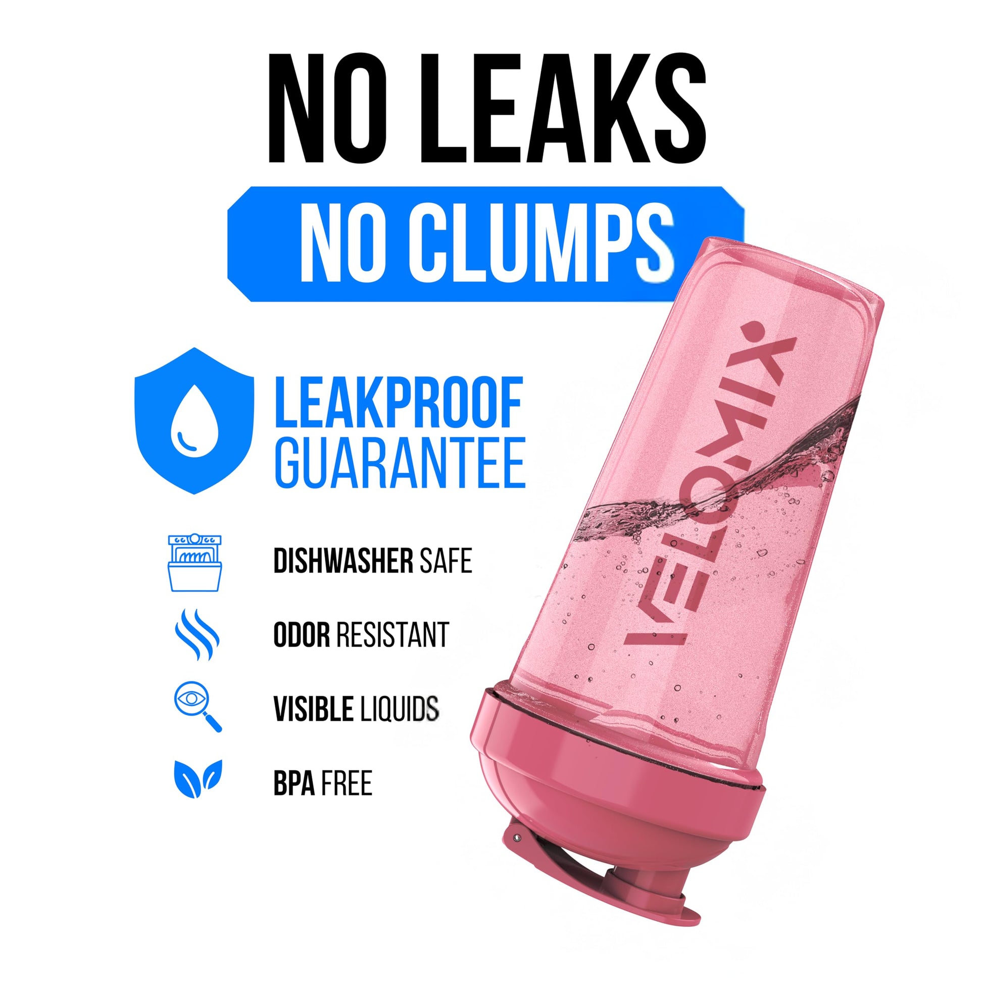 VELOMIX 2 Pack 28oz Protein Shaker Bottle for Protein Mixes, Pink/Turquoise