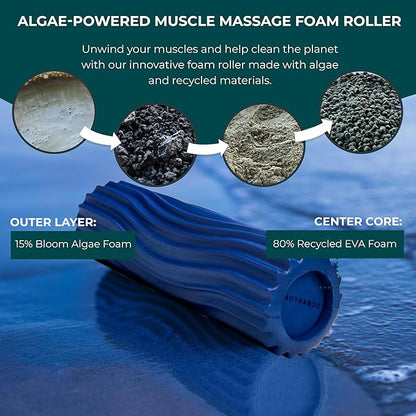 Oceanfoam Ripple Travel Foam Roller (11" x 3.35") Firm Mini Foam Roller for Physical Therapy, Deep Tissue Massage, Back Pain - High Density, Ergonomic Wave Textured - Yoga, Exercise (Royal Blue)