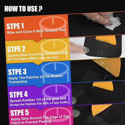 Trampoline Patch Repair Kit 4.1'' x 4.1'' Square Patches | Repair Trampoline Mat Tear or Hole in a Trampoline