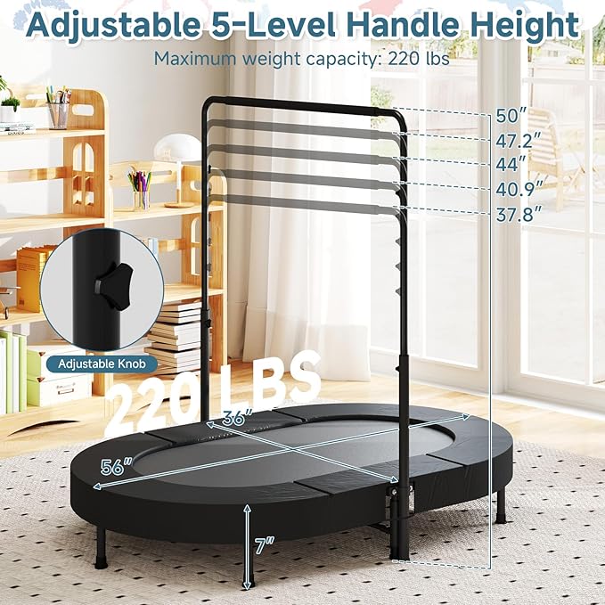 36"x56" Indoor Trampoline for Kids, Foldable Trampoline with Adjustable Handle, Double Trampoline for Boy and Girl, Kids Small Trampoline