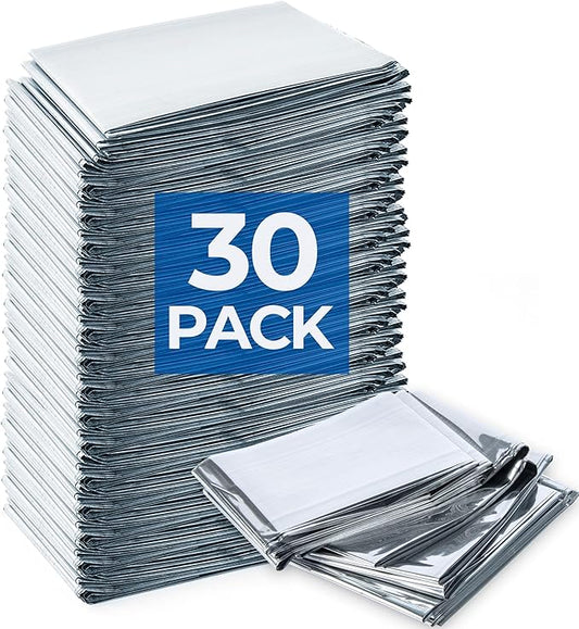 Emergency Blankets (30 Packs, 84" L x 52" W) Mylar Thermal Blankets for Survival and