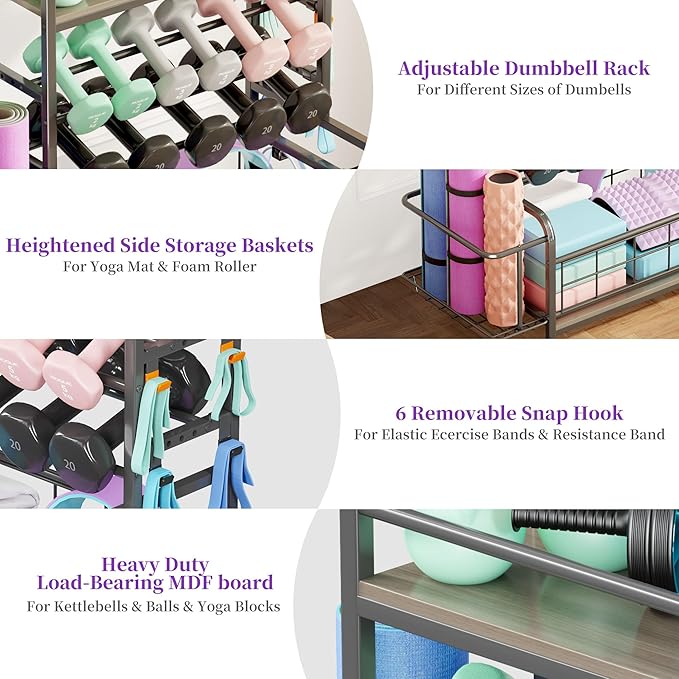 Homeiju 450LBS Dumbbell Rack,Weight Rack for Dumbbells,Weight Rack for Home Gym,Home Gym Storage for Strength Training Dumbbell Racks Stand with Wheels&Hooks