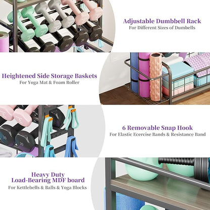 Homeiju 450LBS Dumbbell Rack,Weight Rack for Dumbbells,Weight Rack for Home Gym,Home Gym Storage for Strength Training Dumbbell Racks Stand with Wheels&Hooks