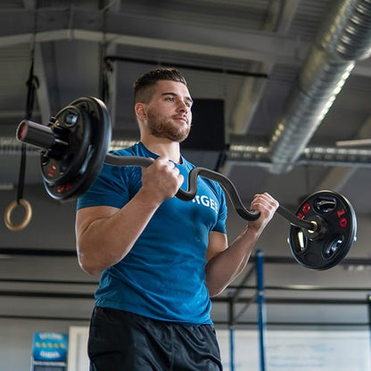 Synergee Commercial Super EZ Curl Olympic Bar Chrome, Black Phosphate and Red with Powder Coated Brass Bushings Excellent for Bicep Curls and Triceps Extensions