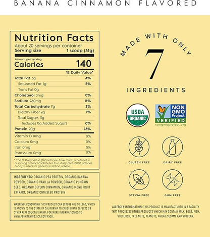 Truvani Vegan Pea Protein Powder | Banana Cinnamon | 20g Organic Plant Based Protein | 20 Servings | Keto | Gluten & Dairy Free | Low Carb | No Added Sugar