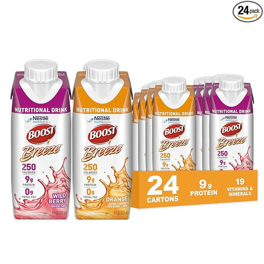 Boost Breeze Clear Nutritional Drink, 9g Protein, 250 Nutrient-Rich Calories, 2 Flavor Variety Case