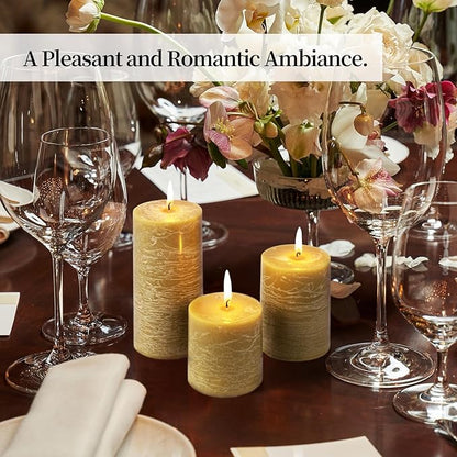 KONNI Wax Yellow Pillar Candles Set of 3, 3"x 3" Unscented Pillar Candles Bulk, 30 Hours Long Burning Candles, Smokeless&Dripless Large Round Candle for Wedding, Home Decoration, Parties, Spas, Dinner