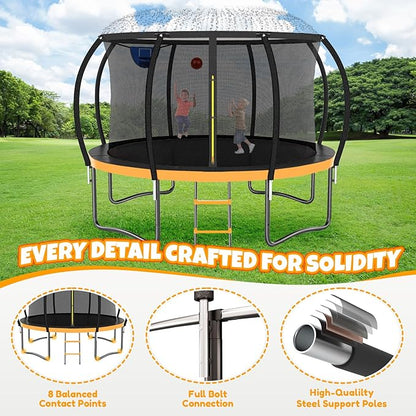 14FT & 16FT Trampoline for Kids & Adults, Big Round Trampoline with Basketball Hoop, Sprinkler & ASTM Certified