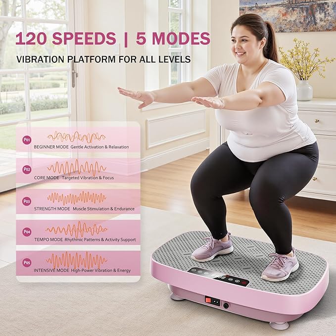 Vibration Plate Exercise Machine, Vibration Plate for Lymphatic Drainage & Body Toning, Whole Body Vibration Plate Platform with Bluetooth, Ultra-Quiet Home Gym Equipment, Resistance Bands