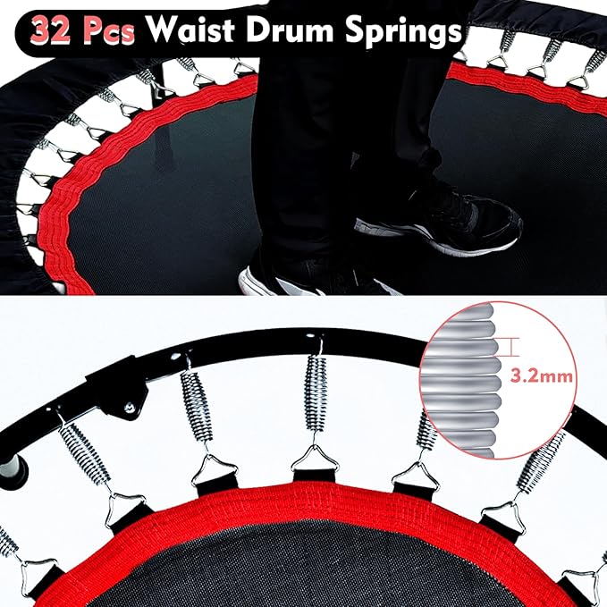 450 LBS Foldable Mini Trampoline for Adults & Kids 40" Rebounder Trampoline with Adjustable Foam Bar for Indoor Workout Fitness