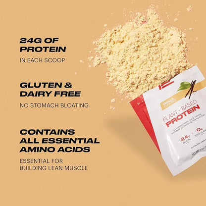 TB12 Plant Based Protein Powder by Tom Brady, 24g of Vegan Pea Protein, Low Sugar, Low Carb, Non-GMO, Meal Replacement, Keto Friendly, Paleo, Sugar Free, Vanilla Flavor (1.12 Ounce, Pack of 12)