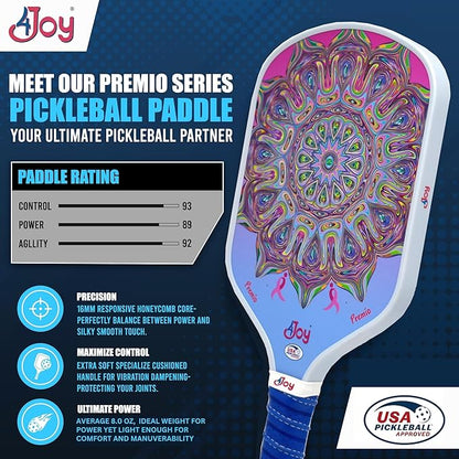 4Joy Pickleball Paddle Premio Series - Thermoformed Premium T700 Carbon Fiber Pickleball Paddless - Professional Pickleball Rackets for Women & Men - 16mm Honeycomb Core - USAP Approved