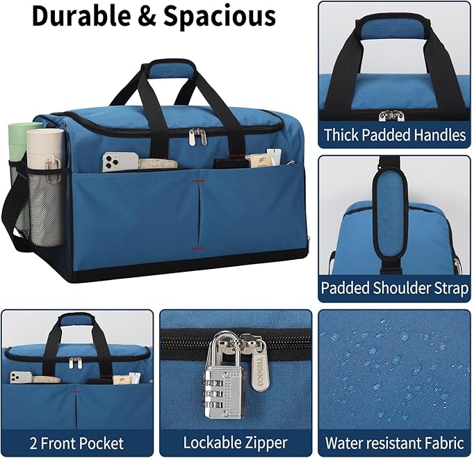 21 inch Gym Bag for Men with Shoe & Wet Compartment - 55L Duffle Bag for Travel Sport (Blue)
