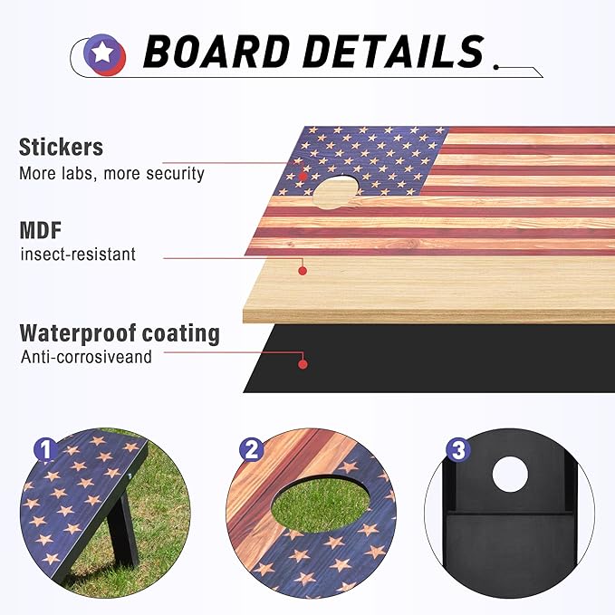 4x2 Ft Cornhole Boards Set, Premium Regulation Size Cornhole Boards with 8 All-Weather Bean Bags, Carrying Case and Scoreboard