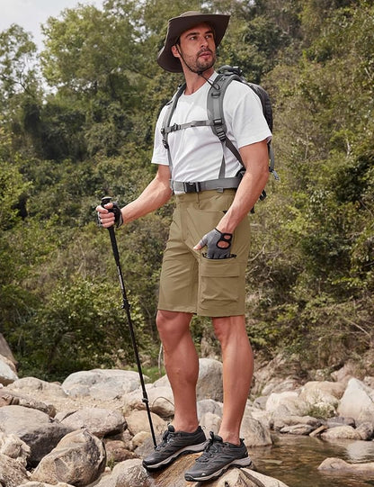 CRYSULLY Men's Hiking Cargo Shorts Outdoor Summer Lightweight Quick Dry Work Casual Shorts with 5 Zipper Pockets
