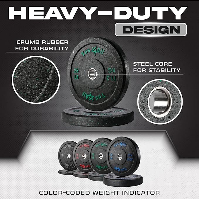 Yes4All 2" Bumper Plate, 10-190 LB Olympic Rubber Weight Plate with Steel Hub for WeightLifting, Strength Training, Home Gym, Less Impact, Absorb Bounce & Shock, Multiple Options