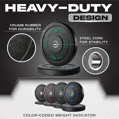 Yes4All 2" Bumper Plate, 10-190 LB Olympic Rubber Weight Plate with Steel Hub for WeightLifting, Strength Training, Home Gym, Less Impact, Absorb Bounce & Shock, Multiple Options