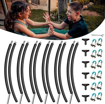 6PCS Trampoline Curved Poles, Universal Trampoline Replacement Enclosure Pole Fits for 8-16FT Curved Trampoline Frame, Galvanized Trampoline Replacement Parts with Foam Cover, T Connector & Hardware