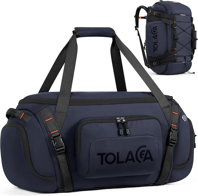 Tolaccea Gym Bag for Men & Women, 40L Duffle Bag Backpack for Travel Sports with Shoe Compartment, Wet Pocket & Extra Laptop Bag for 15.6'', 3-in-1 Sport Workout Duffel Carry On for Airplane (Navy)