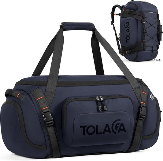 Tolaccea Gym Bag for Men & Women, 40L Duffle Bag Backpack for Travel Sports with Shoe Compartment, Wet Pocket & Extra Laptop Bag for 15.6'', 3-in-1 Sport Workout Duffel Carry On for Airplane (Navy)