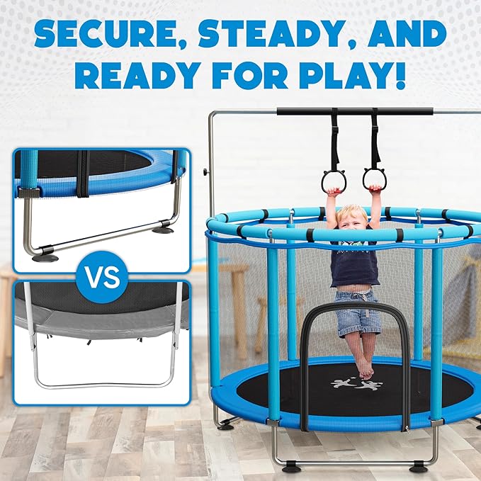 Toddler Trampoline for Kids Ages 3-8 - 5 ft Toddler Trampoline with Net, Basketball Hoop, Ocean Balls, Boxing Bag, Hammock - Indoor and Outdoor for Kids, Backyard