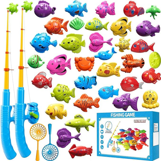 Magnetic Fishing Game Toys for Kids Toddlers 3-5 4-8, Water Table Bathtub Toys with Pole Rod Net