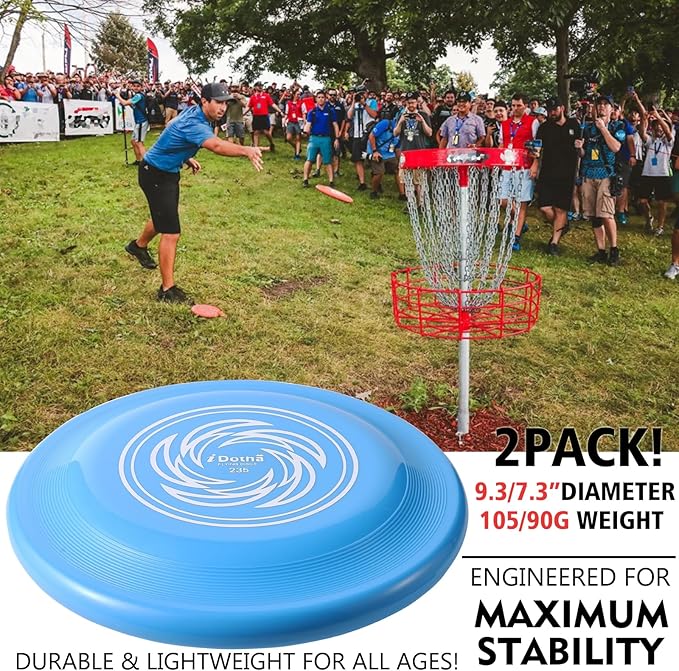 Sports Flying Disc, 2 Pack Compeition Flying Discs, Lightweight Durable Flying Disc Toys for Backyard Beach Lawn Park Outdoor Games, 105 Gram 9.3 Inch & 90 Gram 7.3 Inch.