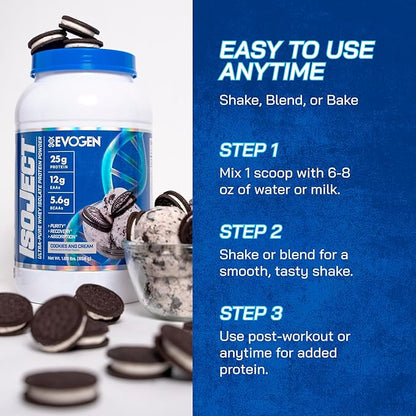 Evogen Isoject - Whey Protein Isolate | Ultra-Pure Whey Protein Powder with Ignitor Enzymes, BCAAs, and EAAs | Enhanced Absorption & Recovery | Cookies and Cream | 25 Servings