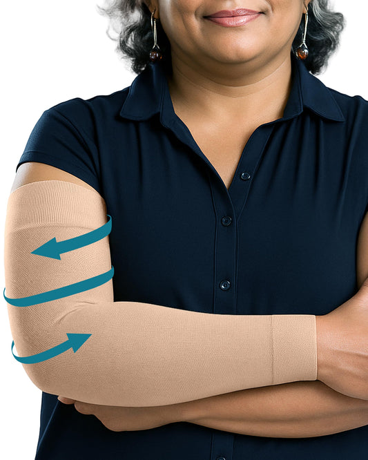 KEMFORD Lymphedema Compression Arm Sleeves for Women - 15-20 mmHg, Silicone Grip, 1 Pair, Beige