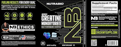 NutraBio Pure Micronized Creatine Monohydrate Powder Supplement, Blue Razz Burst(300 g) - Supports Bulk Muscle Energy, Recovery, and Strength - HPLC Tested Creatine Powder Supplement for Men and Women