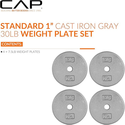 CAP Barbell Standard 1-Inch Cast Iron Weight Plates - Singles & Sets | 1.25-50 lbs | Multiple Options