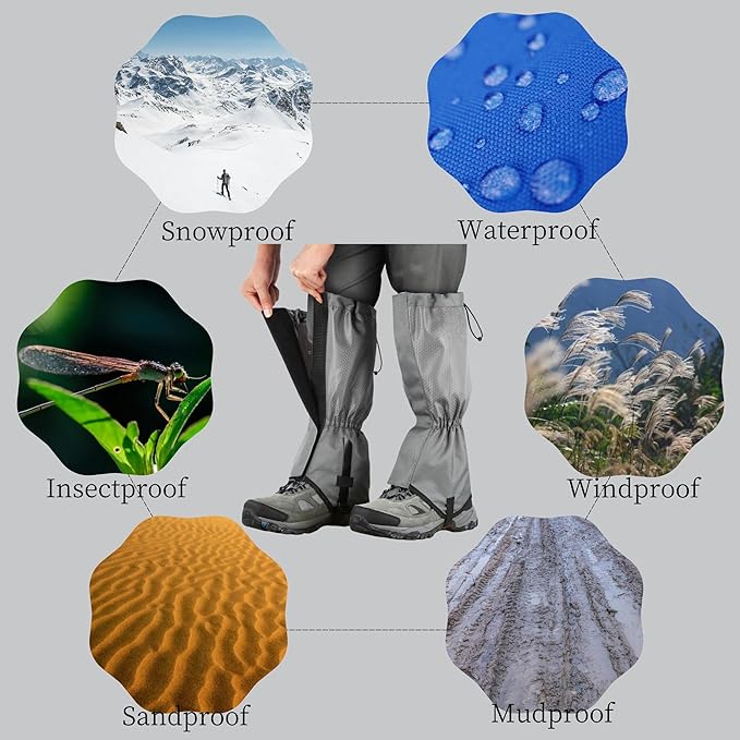 Adjustable Snake Gaiters for Men Women,Snow Boot Guard Gators,Shoe Gaiters,Waterproof Hiking Gaiters for Hunting,Running,Snow,Mountain Climbing,Yard Work