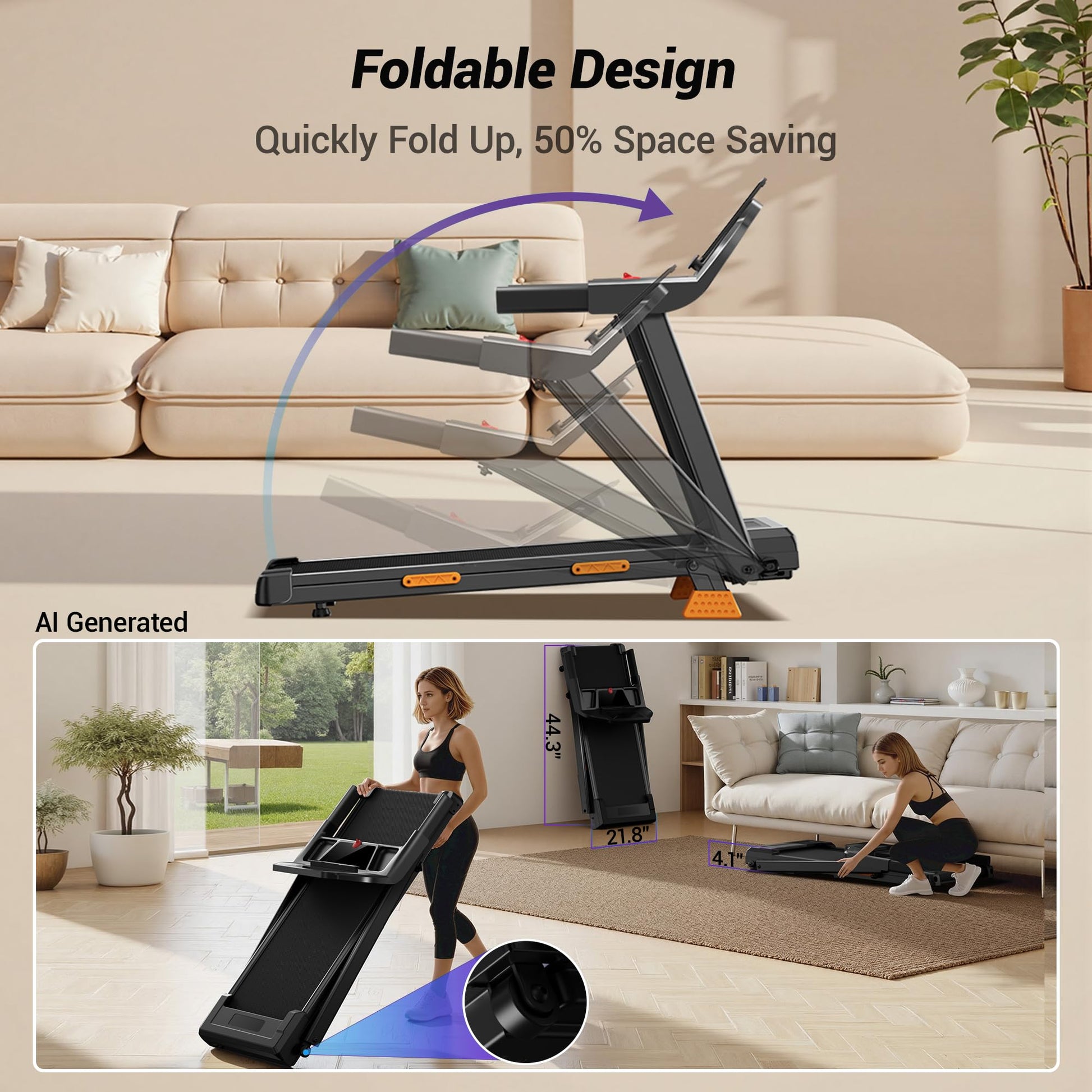 CURSOR FITNESS 16% Incline Treadmills for Home with 3 LED Displays