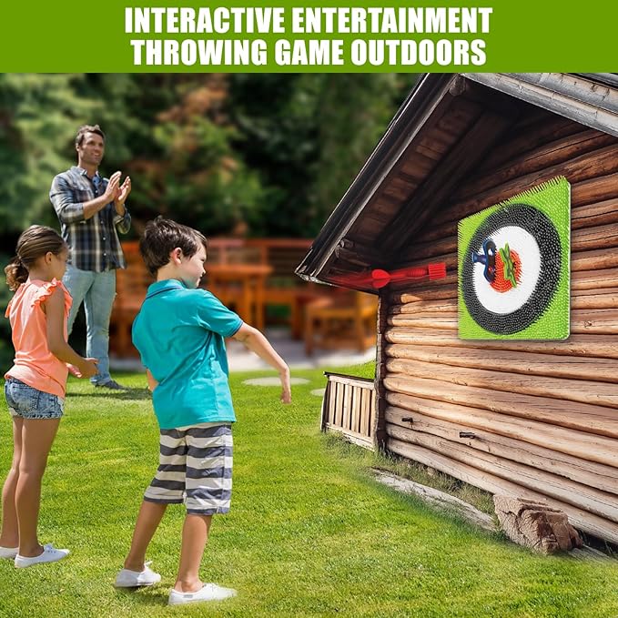 Axe Throwing Target Set for Backyard - Plastic Throwing Axes Game for Adults Kids - Bristle Target Wall-Mounted, 2 Throwing Axes, 2 Ninja Stars, 2 Darts Includes - Indoor Outdoor Yard Carnival Games