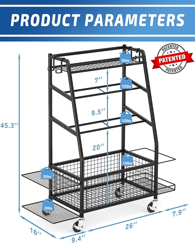 Weight Rack for Dumbbells - Home Gym Storage Rack - Dumbbell and Weight Organizer with 4 Flexible Wheels and Unique Storage on Both Sides