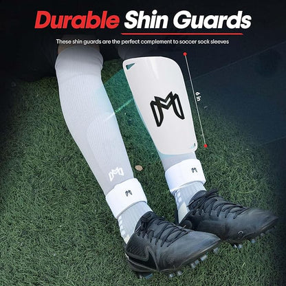 Soccer Grip Socks, Shin Guards, Pre Cut Sock Sleeves, and Guard Straps Bundle Pack - Essential Equipment for Soccer Players - for Mens, Women, Youth, Size 7 to 12 US Men Shoe Size