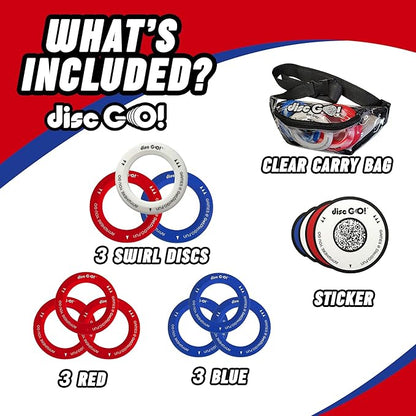Disc GO! – Soft Silicone Frisbee Games for Teens, Sports & Outdoors Disc, Gifts for Teen Boys & Girls, Portable Indoor & Outdoor Games for Kids, Frisbees for Kids and Adults, Red, White and Blue