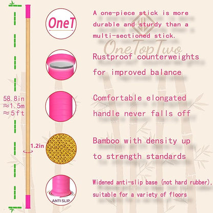 5ft Yoga Stick from Natural Bamboo with Non-Slip Handle-Stretching Stick for Mobility, Flexibility,Exercise,Workout, Physical Therapy,Pilates,Balance Fitness-Access Online Video Guide Without Any Info