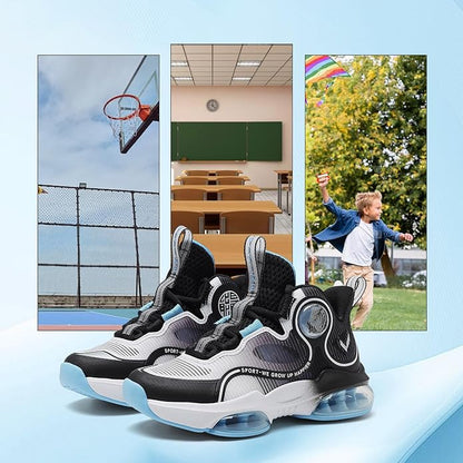 VITUOFLY Kids Basketball Shoes Boys Air Cushion Sneakers Girls Mid Top School Hoops Shoes Non-Slip Outdoor Sports Running Gym Comfortable Durable Little Kid/Big Kid