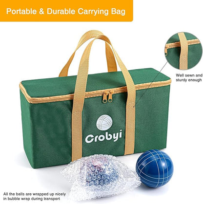 Bocce Balls Set, 90mm Regulation Size and Weight, Durable Beach/Yard/Lawn Game for Kids, Adults and Family. Including 8 Bocce Balls, Pallino, Measuring Rope and Carrying Bag.