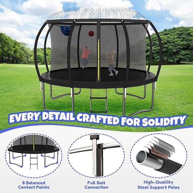 14FT & 16FT Trampoline for Kids & Adults, Big Round Trampoline with Basketball Hoop, Sprinkler & ASTM Certified