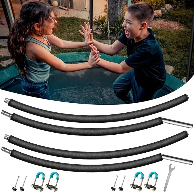 2PCS Trampoline Curved Poles, Universal Trampoline Replacement Enclosure Poles to Fit 8-16FT Curved Pole Frame, Includes Foam Sleeve and Hardware with 2 Installation Options