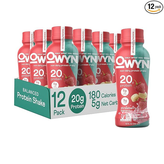 OWYN Only What You Need Vegan Protein Shake, Strawberry Banana,12 Fl Oz (Pack of 12), 100-Percent