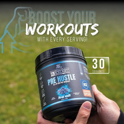 BLACKLABEL Supplements PRE Hustle V3 Pre-Workout Powder ??NSF Certified for Sport ??Energy, Strength & Endurance Support ??Blue Razz ??with Creatine & Caffeine ??30 Servings