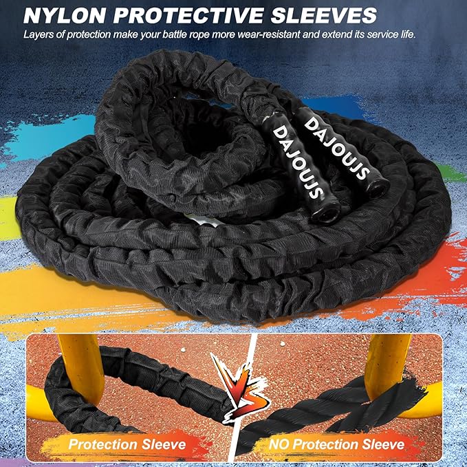 Battle Rope Workout Equipment 1.5 Inch Diameter 30FT Exercise Heavy Weighted Diameter Battle Rope with Protective Cover Exercise Equipment Core Strength Training