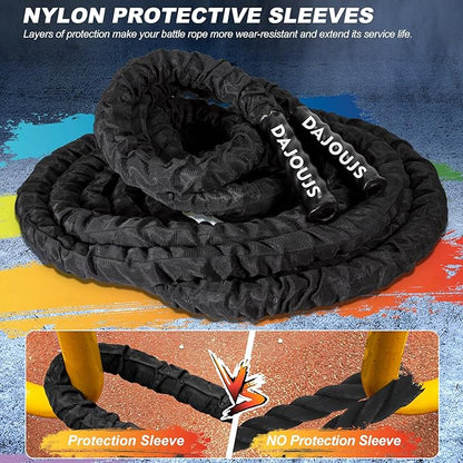 Battle Rope Workout Equipment 1.26 Inch Diameter 30FT Exercise Heavy Weighted Gym Battle Rope with Protective Cover Exercise Equipment Core Strength Training