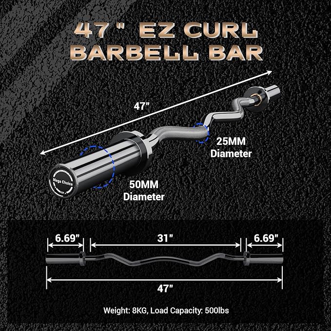 Barbell Bar for Weightlifting - 7FT Heavy Duty (1500LB/700LB), 4FT Short (500LB), 47" EZ Curl Bar - Fits 2" Standard Plates - Home Gym Strength Training
