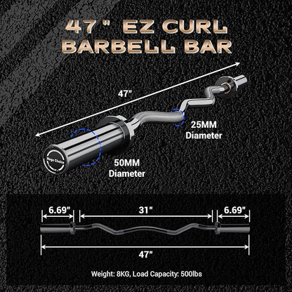 Barbell Bar for Weightlifting - 7FT Heavy Duty (1500LB/700LB), 4FT Short (500LB), 47" EZ Curl Bar - Fits 2" Standard Plates - Home Gym Strength Training