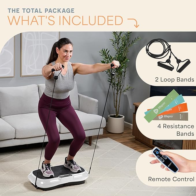 Lifepro Waver Vibration Plate Exercise Machine for Lymphatic Drainage, Muscle Activation, Full-Body Workout Vibrating Platform with Loop Bands, Fitness Equipment for Strength Toning & Fat Loss